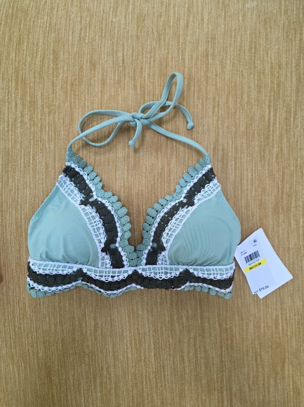 Women’s Scalloped Crochet Trim Triangle Bikini Top - Sage Becca Green Lace